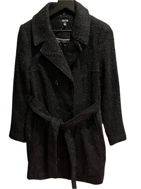 Apt. 9 Women’s Black Metallic Wool Blend Belted Buttoned Trench Coat Size 4